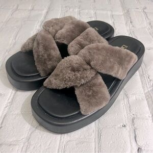 Elleme Paris Tresse Shearling  Platform Sandals